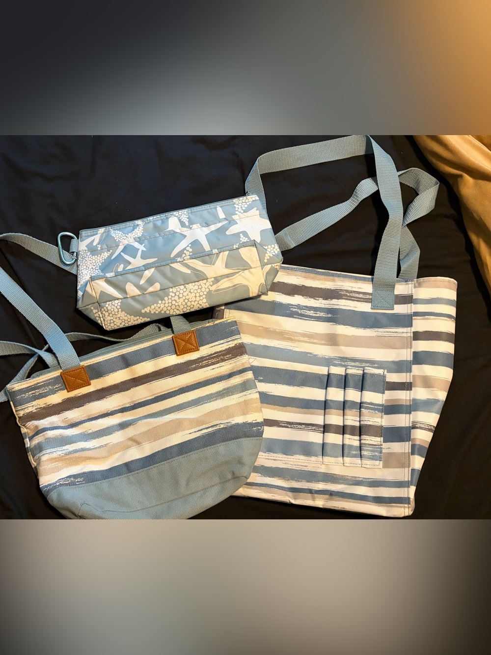 Thirty-one Striped Blue & Cream Tote Set - Coastal Print